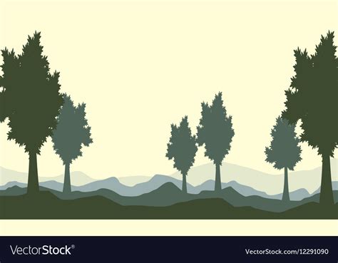 Silhouette of tree on the hill landscape Vector Image