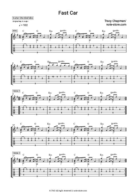 Tracy Chapman - Fast Car guitar chords and tabs in Note-Store.com | Guitar.Chords&Tabs SKU ...