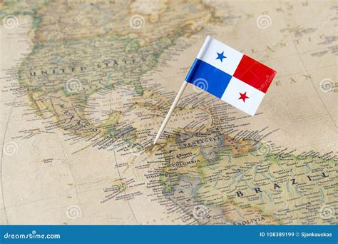 Panama Flag Pin on World Map Stock Image - Image of flag, detailed: 108389199