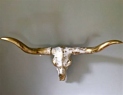 Bull Skull Texas Longhorn Wall Decor Faux Taxidermy White-gold | Etsy