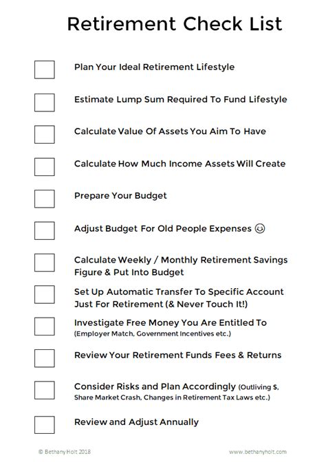 Retirement Checklist | Bethany Holt