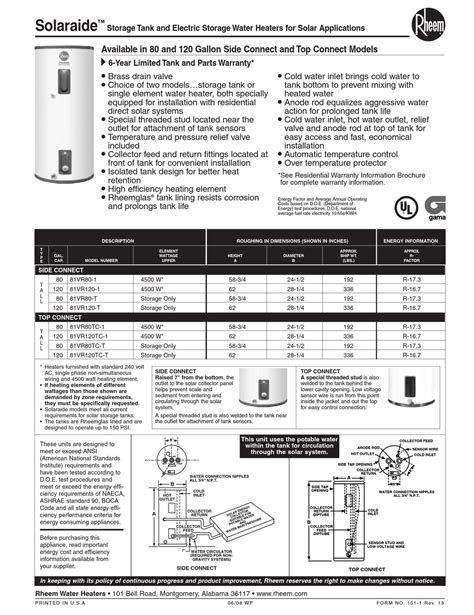 RHEEM 81VR120-1 SPECIFICATION SHEET Pdf Download | ManualsLib