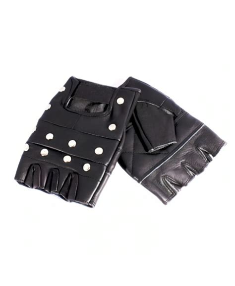 Studded Leather Fingerless Gloves