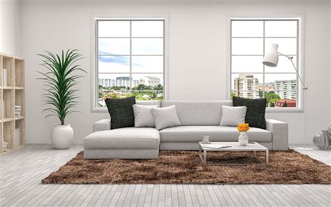 Stylish design of the living room, apartments, modern interior, large gray sofa, HD wallpaper ...