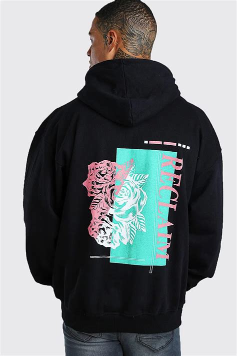 Oversized Rose Back Print Hoodie | BoohooMAN in 2021 | Hoodie print ...