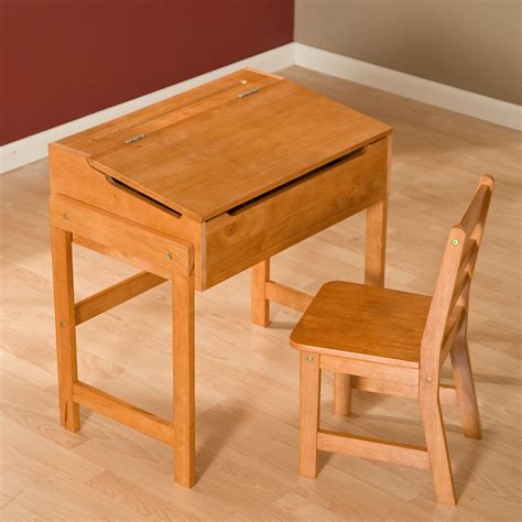 kids wooden desk schoolhouse desk and chair set - pecan (With images ...