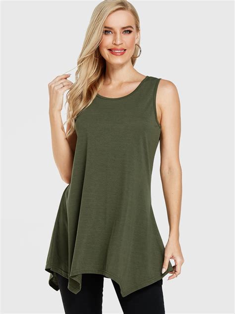 Army Green Round Neck Sleeveless Top - Womenstore | Ladies tops fashion ...