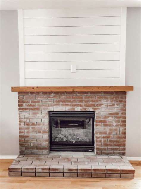 How to Build a DIY Brick Fireplace Hearth with a Shiplap Accent Wall ...