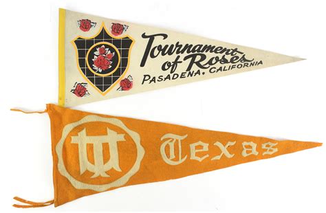 Lot Detail - 1930's-60's College Football Full Size Pennants - Lot of 2 w/ Texas & Tournament of ...