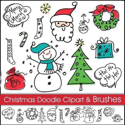 Christmas Doodles Digital Clipart and Brushes. by ColorsonPaper