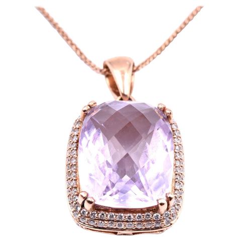 14 Karat Rose Gold Rose De France Amethyst and Diamond Pendant Necklace For Sale at 1stDibs ...