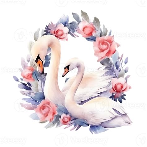 Watercolor swan with baby AI Generative 26791424 PNG