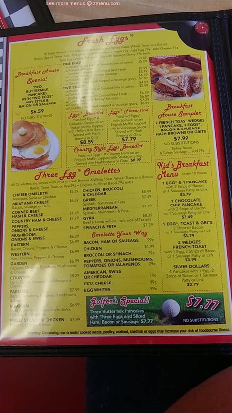 Menu at Breakfast House restaurant, Myrtle Beach