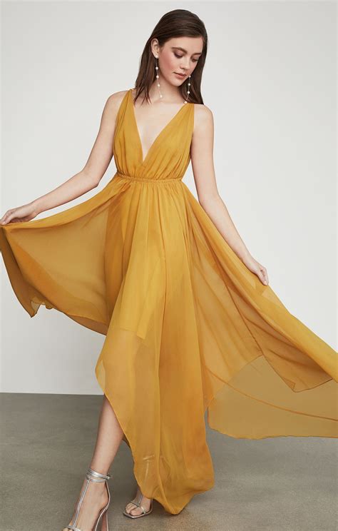 Draped Chiffon Maxi Dress | BCBG.com | Yellow bridesmaid dresses ...