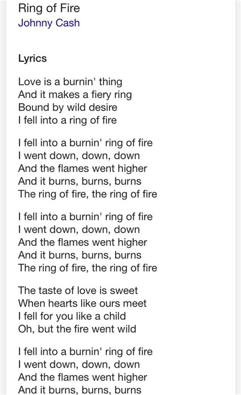 Ring of fire lyrics Johnny Cash. One of the best songs ever... | Fire ...