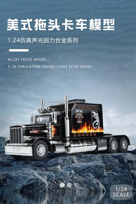 Diecast 1:24 Peterbilt 398 American Heavy Truck Trailer Head Model Metal Semi Truck Boy Children ...