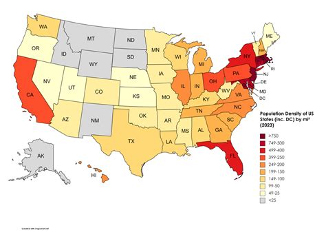 Population Density of US States (inc. DC) by mi²,... - Maps on the Web