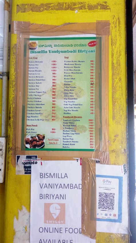 Menu at Bismillah Biryani Centre, Bengaluru