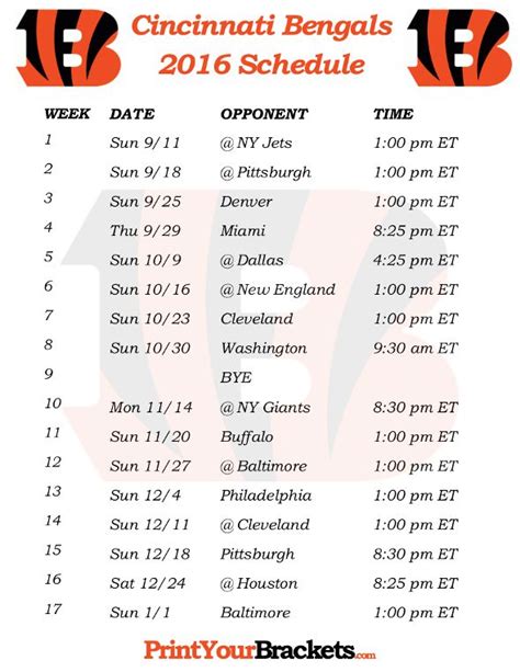 Cincinnati Bengals Schedule Printable - Printable Schedule