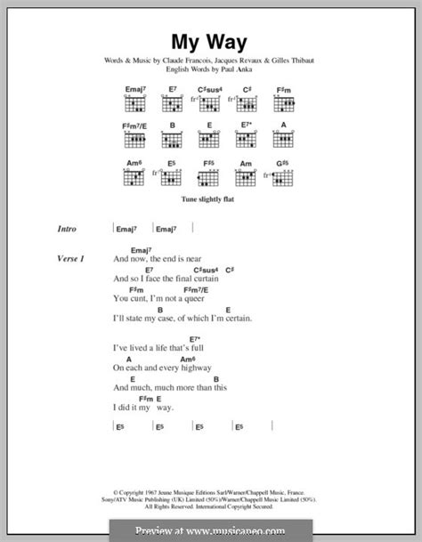 My Way Piano Chords In C - Sheet and Chords Collection