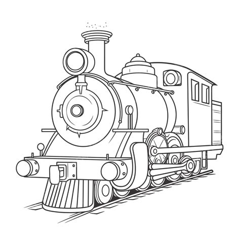 Train Coloring Page Featuring An Engine Train Outline Sketch Drawing Vector, Steam Train Drawing ...