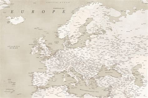 Map of Sepia vintage detailed map of Europe, Blursbyai ǀ Maps of all cities and countries for ...