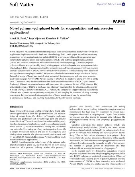 (PDF) Novel polymer–polyphenol beads for encapsulation and microreactor ...