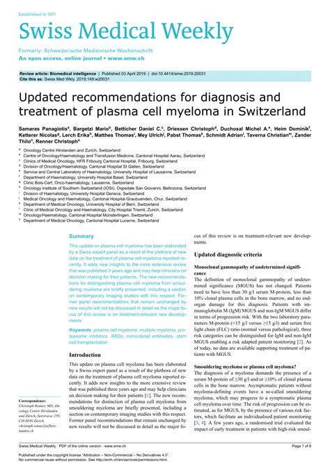 (PDF) Updated recommendations for diagnosis and treatment of plasma ...