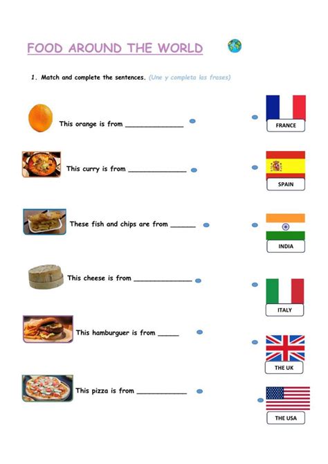 food around the world worksheet with pictures and words to help students understand what they are