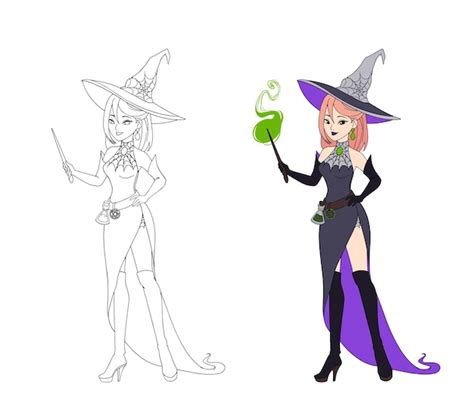 Premium Vector | Beautiful anime witch holding magic wand