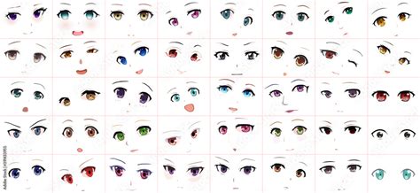 Set of Vector Cartoon Anime Style Expressions. Kawaii Cute Faces ...