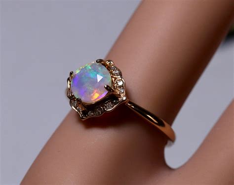 Gold opal ring fire opal ring natural opal birthstone | Etsy