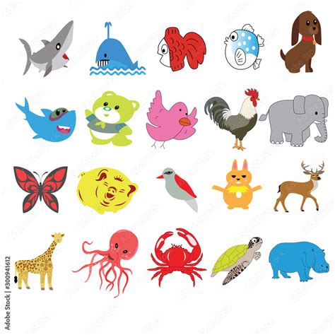 types of cartoon animals that live in water and on land like shark,fish ...