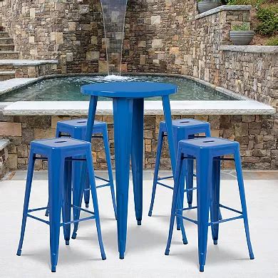 Flash Furniture Commercial Grade 24" Round Metal Indoor-Outdoor Bar Table & Square Seat Backless ...