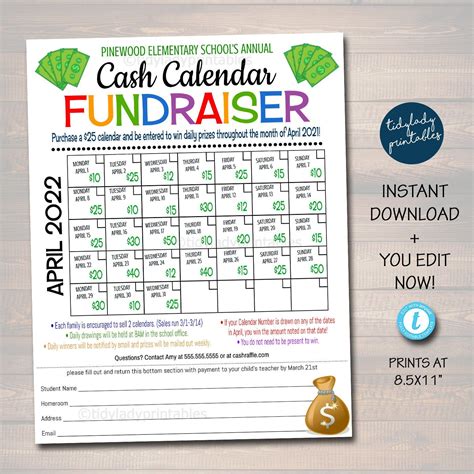 Calendar Raffle Template - Printable Word Searches