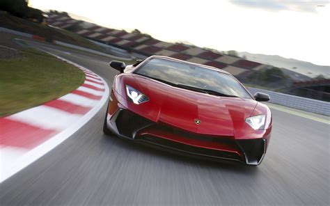 Red Lamborghini Aventador LP750-4 SV on the racing track wallpaper ...