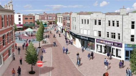 Traffic free Loughborough town centre work begins - BBC News