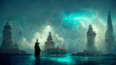 Illustration of Atlantis, Ancient Civilization, History and Mythology, Legend City Sunken Under ...