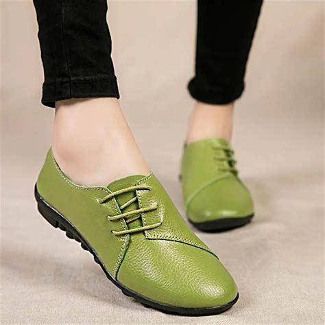 2018 New Women Flats Soft Comfortable Flat Leather Shoes Woman Lace Up ...