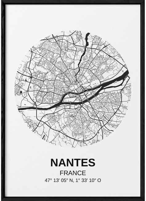 Affiche carte de ville de France, Nantes | L’Afficherie | Cartes de ville, Nantes, Carte de nantes