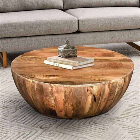 Cassius Solid Wood Single Drum Coffee Table | Mango wood coffee table, Coffee table, Round wood ...