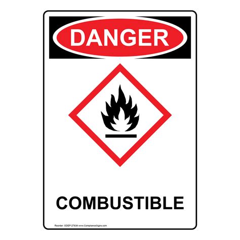 Portrait OSHA-GHS Combustible Sign With Symbol ODEP-27839