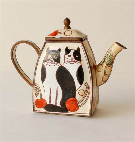 Two Cats Enamel Miniature Teapot - Cynthia's Attic Direct - Antiques and Collectibles