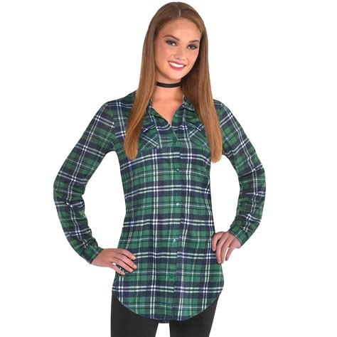 Amscan - Amscan Womens Green Plaid Long Sleeve Shirt Small to Medium ...