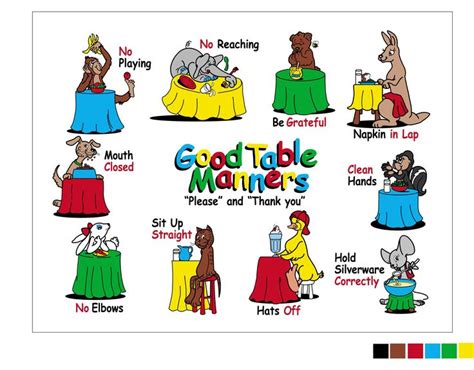 The Good Table Manners Placemat for teaching 3-9 year olds from Self Presentations. www ...