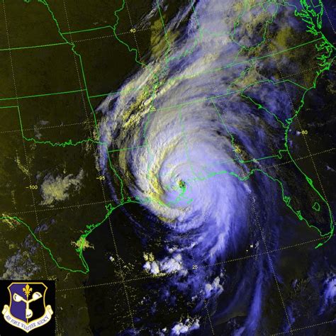 A Defense Meteorological Satellite Program satellite image of Hurricane Katrina shows the size ...