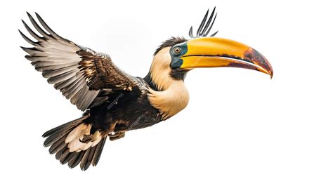 Premium AI Image | A Great hornbill Flying on a white background ...