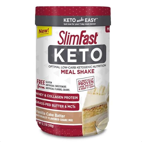 SlimFast Keto Meal Replacement Shake Powder, Vanilla Cake Batter, 12.2 Ounce, Pack of 1 Meal ...