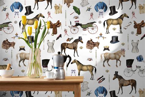 Equestrian Whimsy - Wallpaper Pattern with Horses and Corsets