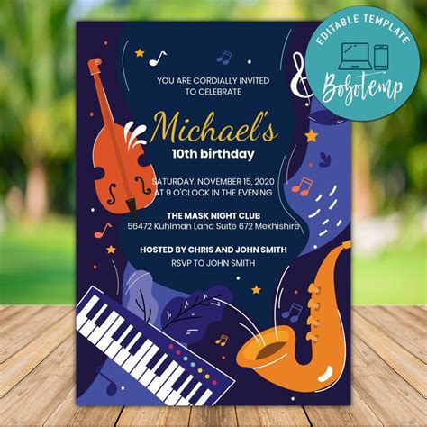 Editable Music Birthday Invitation Instant Download | Bobotemp